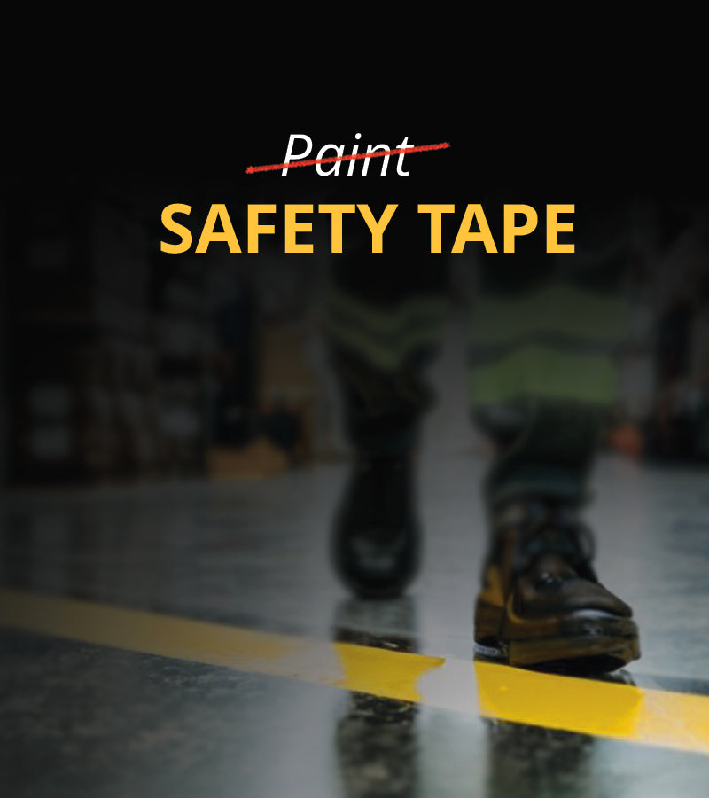 No Paint. Safety Tape Banner with Guy walking over safety tape walkway.