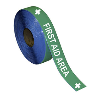 Floor Marking Message Tape, 2'' x 100' , FIRST AID AREA KEEP CLEAR