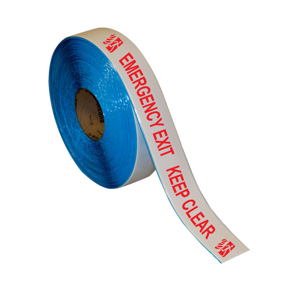 Floor Marking Message Tape, 2'' x 100' , EMERGENCY EXIT KEEP CLEAR