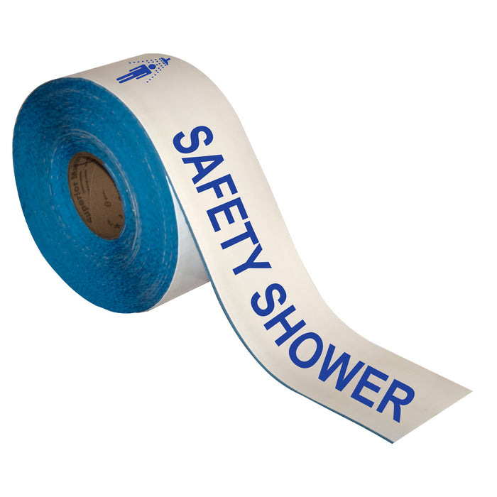 Superior Mark® Floor Tape, 4'' x 100', SAFETY SHOWER KEEP CLEAR