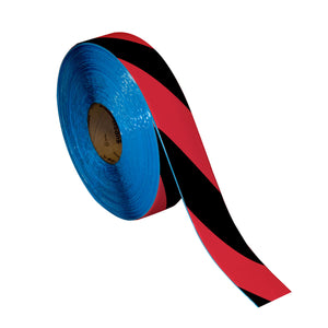 Floor Marking Tape, 2'' x 100' , Black/Red Hazard Stripe