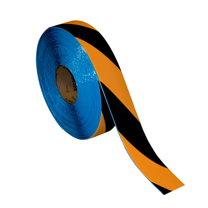 Superior Mark® Floor Tape, 2'' x 100', Black/Orange Hazard Stripe