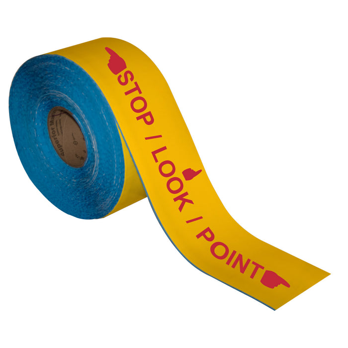 Superior Mark® Floor Tape, 4'' x 100', STOP LOOK POINT (WITH HANDS)