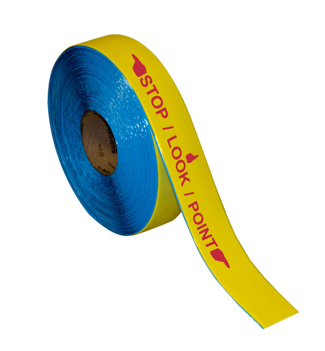 Superior Mark® Floor Tape, 2'' x 100', STOP LOOK POINT (HANDS)