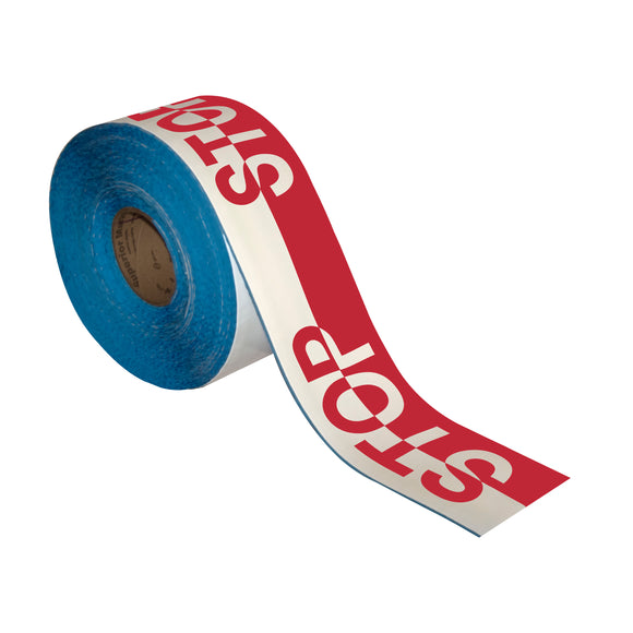 Floor Marking Message Tape, 4'' x 100' , STOP Red/White Reverse Color