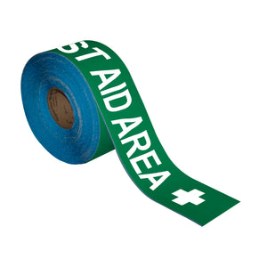 Floor Marking Message Tape, 4'' x 100' , FIRST AID AREA KEEP CLEAR
