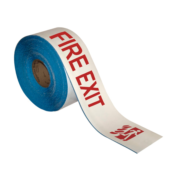 Floor Marking Message Tape, 4'' x 100' , FIRE EXIT KEEP CLEAR