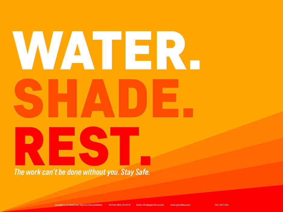 Heat Stress Awareness - Water Shade Rest Heat Stress Signs