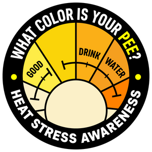 Heat Stress Awareness - What Color is Your Pee? with Markings Hard Hat Sticker