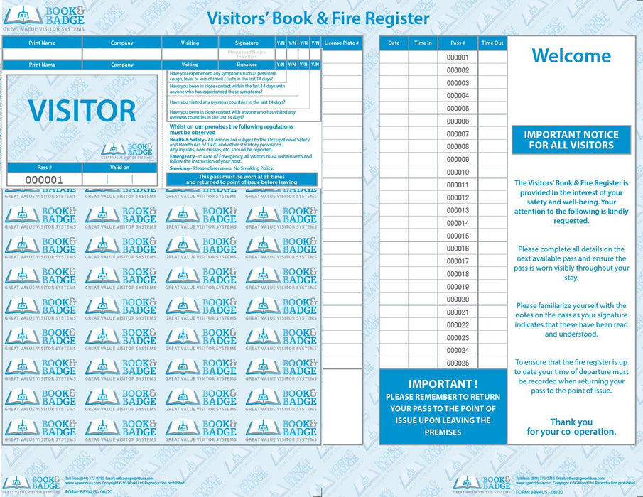 Health Questionnaire Visitor Pass Book & Badge Kits.