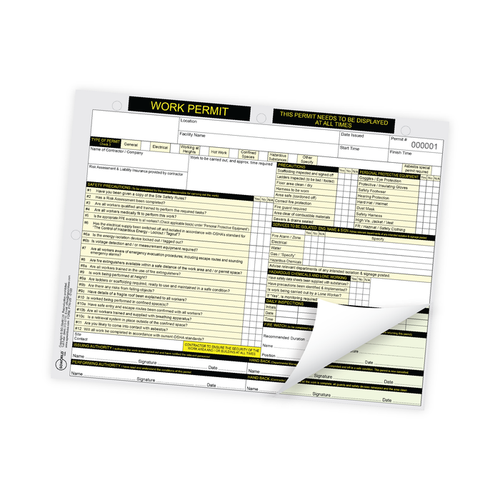 Work Permit Table General Work Permit: Pack of 5 — makesafetyvisible.com