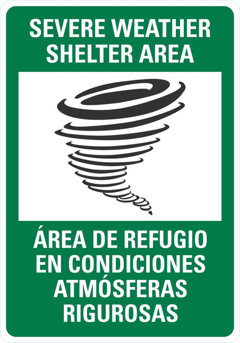 Severe Weather Shelter Area (English/Spanish) Sign