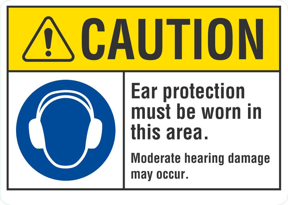 CAUTION Ear Protection Must Be Worn In This Area Sign