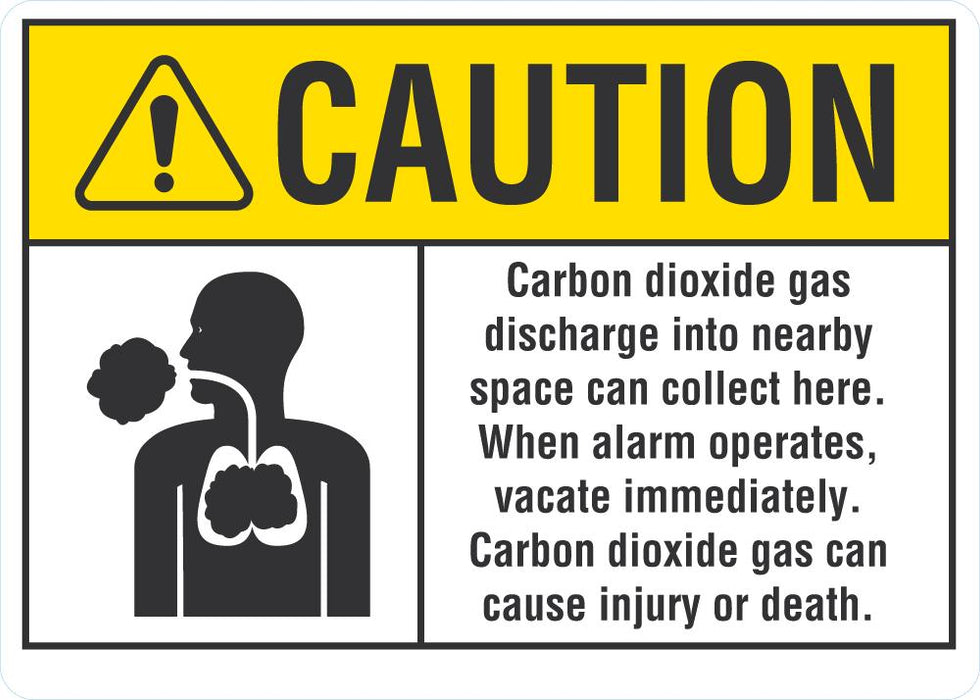 CAUTION Carbon Dioxide Gas Discharge Into Nearby Space Can Collect Here Sign