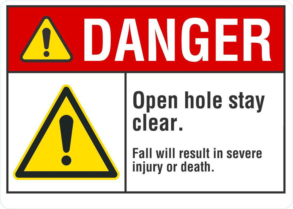 DANGER Open Hole, Stay Clear Sign