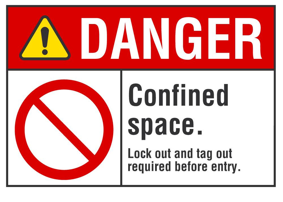 DANGER Confined Space, Lock Out And Tag Out Required Sign