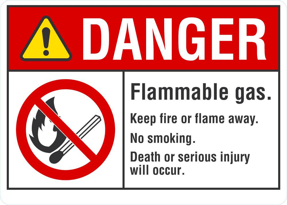 DANGER Flammable Gas, Keep Fire Or Flame Away, No Smoking Sign