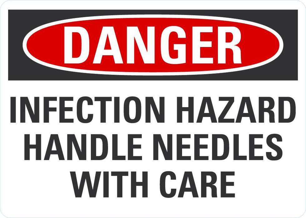 DANGER Infection Hazard, Handle Needles With Care Sign