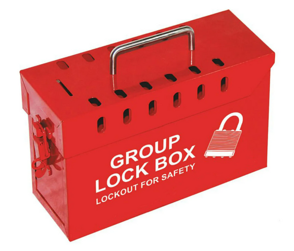 Group Lockout Box, 13-Hole, Steel Red